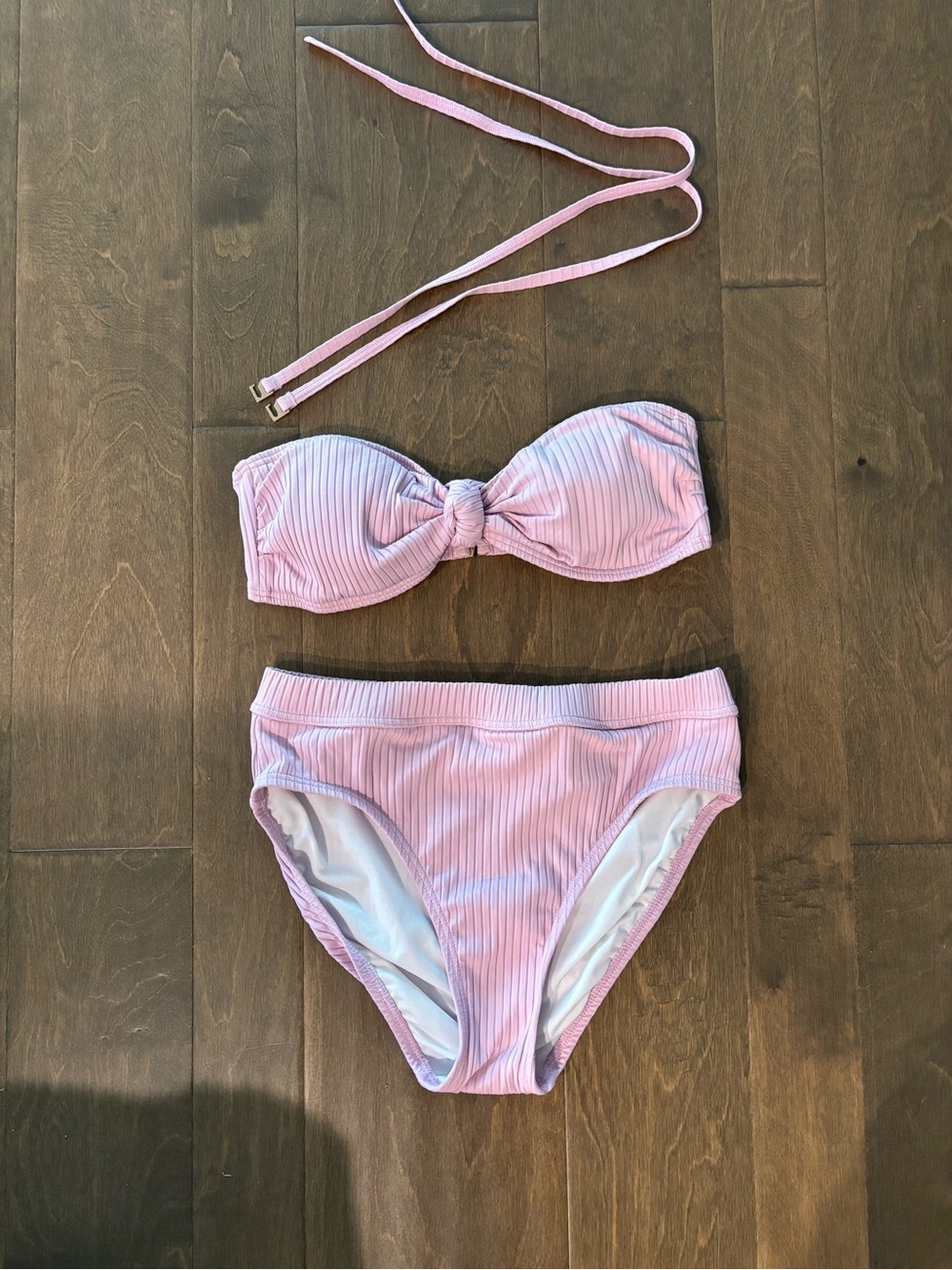 Pink Ribbed Bandeau Bikini Set